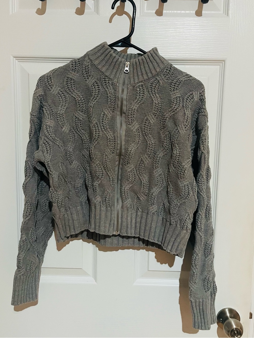 Forever 21 Gray Knit Zip-Up Sweater